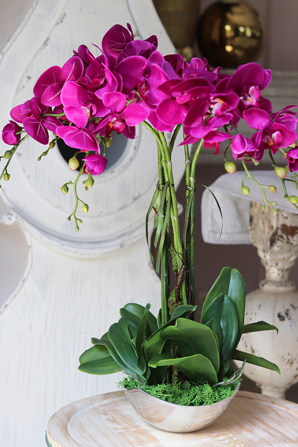 Fuksja Silver Bowl, sztuczny storczyk w metalowej misie, wys.64cm 