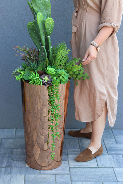 Golderia, elegancka miedziana donica podłogowa, wys.61cm 