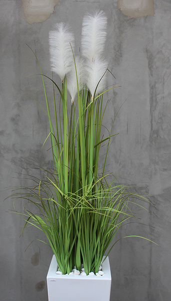 Delano, kompozycja w białej donicy z trawami, wym.196cm