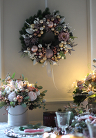 elegancki wianek świąteczny, Pudrovy Róż śr.40cm