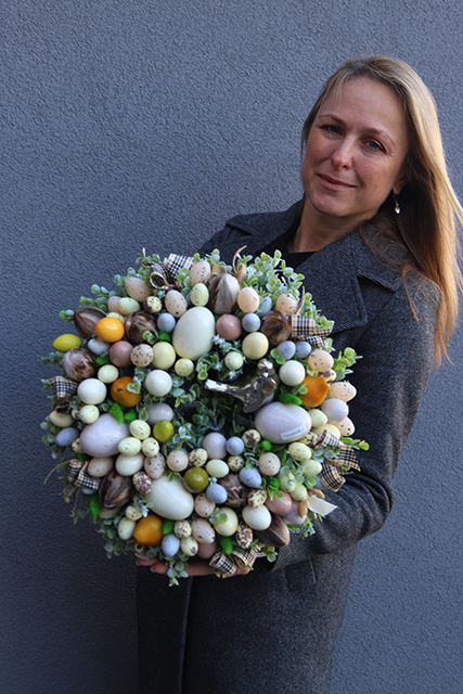 stroik wielkanocny na talerzu z jajem Renallo, śr.40cm 