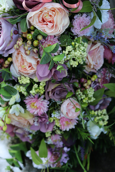 kompozycja / wiązanka pogrzebowa, Fioletowe Mgły, dł.60cm