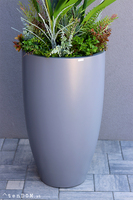 egzotyczna kompozycja w szarej donicy, Strelicja Fiberglass Grande Green, wym.162cm