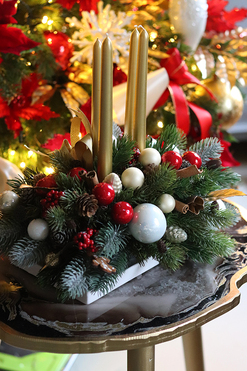 świąteczny stroik adwentowy, Złoty Czas, wys.33cm