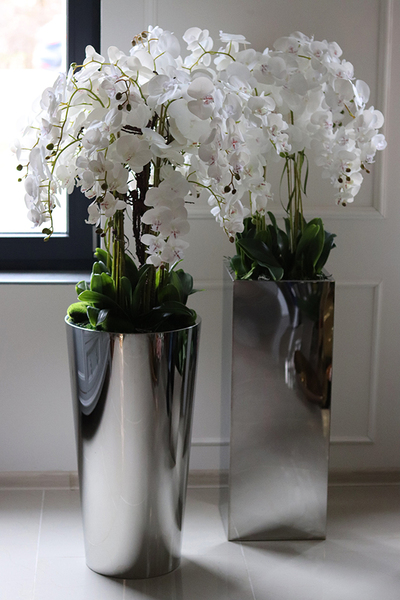 ekskluzywny storczyk w metalowej donicy, Moderno Mirror Round, wys.151cm 