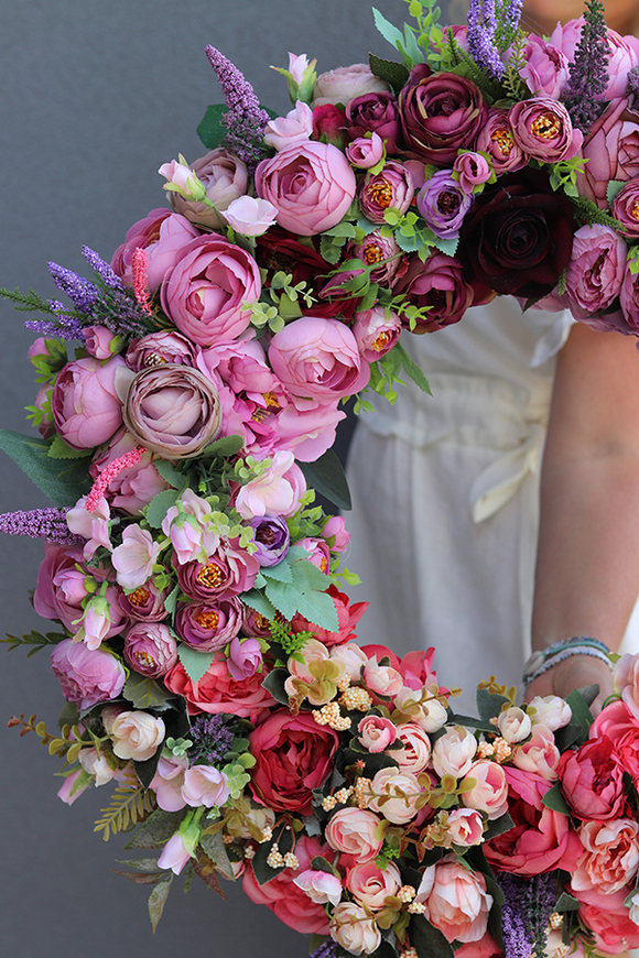 Bella Jesienna 4, duży kwiatowy wianek na drzwi, śr.63cm 