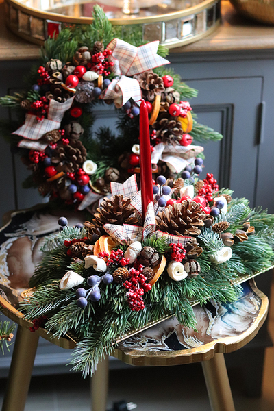 bożonarodzeniowy stroik na tacy, Wigilijna Radość, dł.50cm  