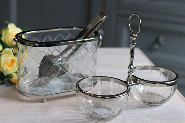 Glamour Spring, kryształowy pojemnik na lód ze szczypcami, wym.13x20x11cm