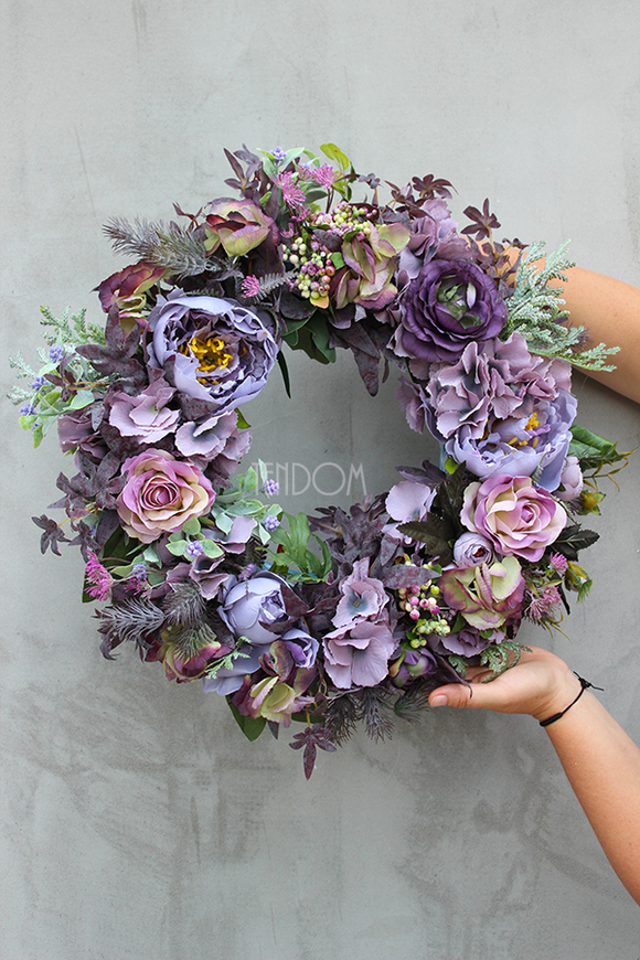 Caryca Katarzyna Fiolet, efektowny wianek na drzwi, śr.44cm  