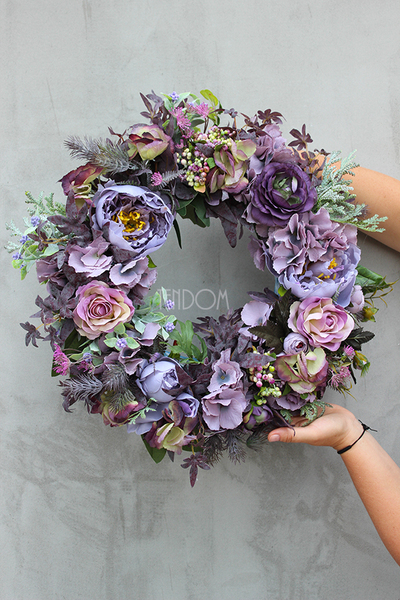 Caryca Katarzyna Fiolet, efektowny wianek na drzwi, śr.44cm  