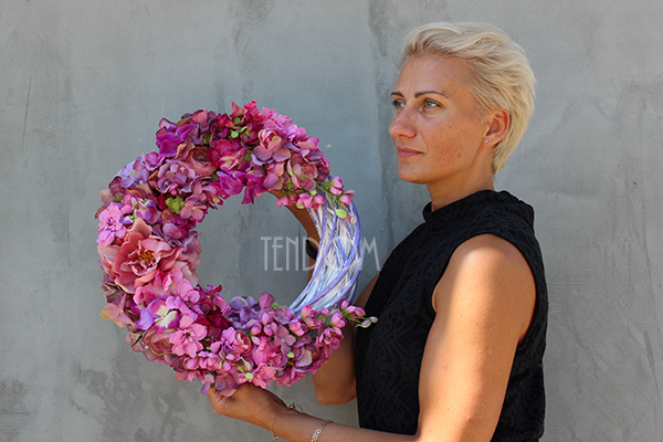 okazały wianek na drzwi Różowa Lady, śr.39cm 