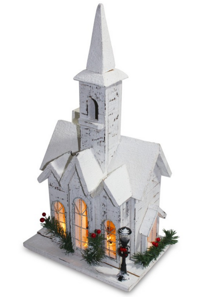 drewniany kościół / domek led, dekoracja, wym.50x26x19cm