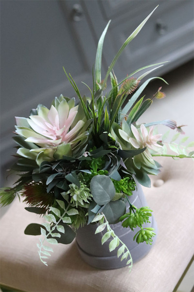 Albertina, welurowy flowerbox z sukulentami, wys.41cm