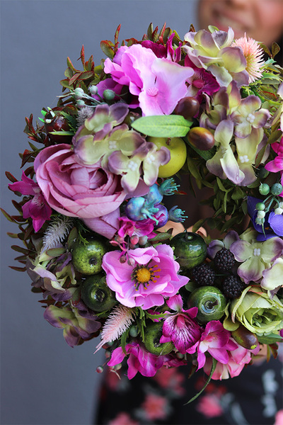 dekoracyjny wianek na drzwi, Violett Garden, śr.25cm 