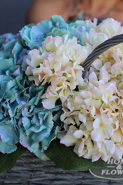 bogaty kosz z hortensjami, Oceania, wym.30x58cm