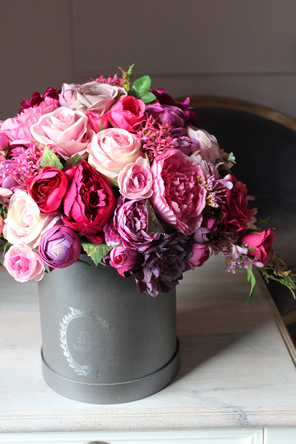 flowerbox Bella Pink & Violet, kompozycja kwiatowa, wys.45cm