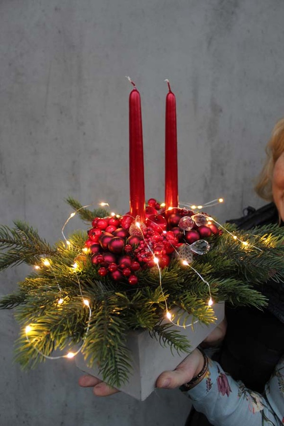 stroik świąteczny na stół Karminowy, wym.36x40x30cm 