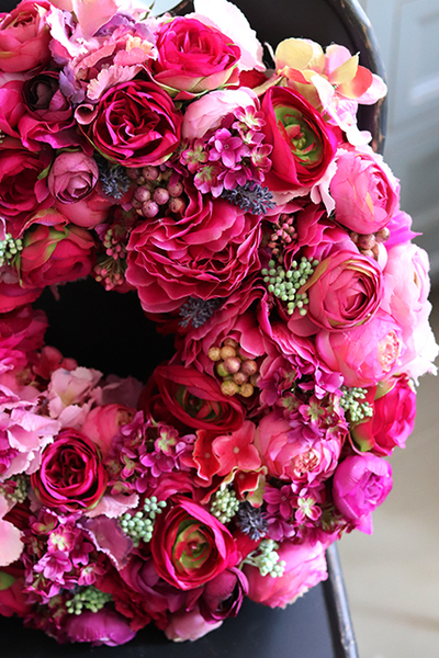 bardzo bogaty wianek / wieniec Fuksja Tenata, śr.50cm 