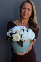 Blue Peony, bukiet peonii w niebieskim naczyniu, wys.24cm