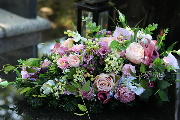 kompozycja / wiązanka nagrobna, Fioletowe Mgły, dł.60cm