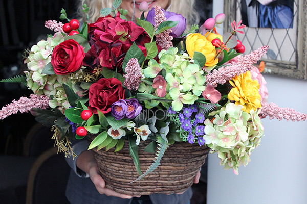 Mgła nad Polami jesienna kompozycja kwiatowa / bukiet w koszu 37x55x40cm 