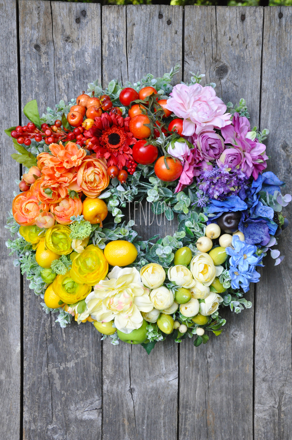 przepiękny wianek ozdobny Kolory Ogrodu, śr.38cm