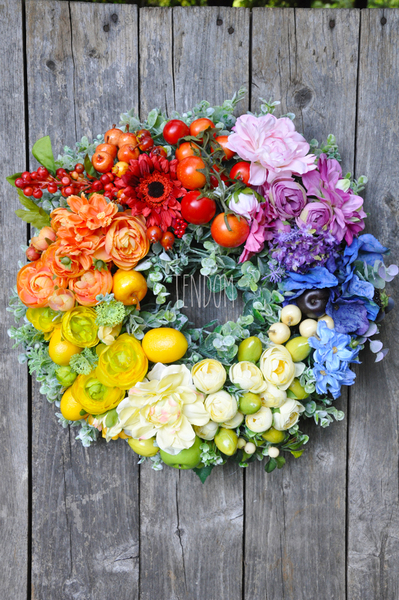 przepiękny wianek ozdobny Kolory Ogrodu, śr.38cm