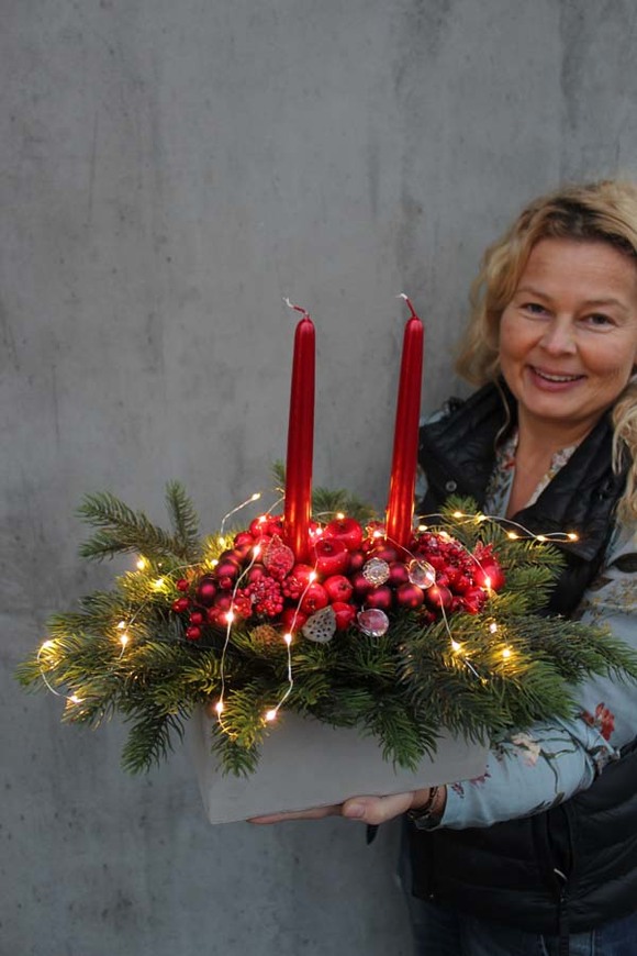 stroik świąteczny na stół Karminowy, wym.36x40x30cm 