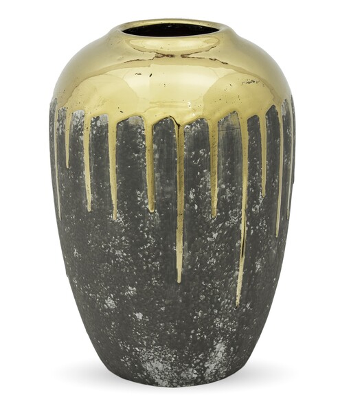 Gold Drop Long, ceramiczny wazon ze złotą dekoracją, wym.26.5x18x18cm
