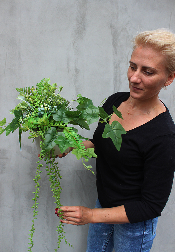 komplet 2 kompozycji w betonowych donicach z sukulentami Renno, wys.30cm