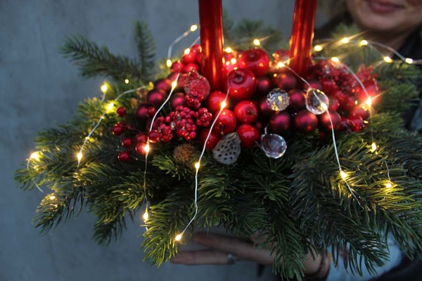 stroik świąteczny na stół Karminowy, wym.36x40x30cm 