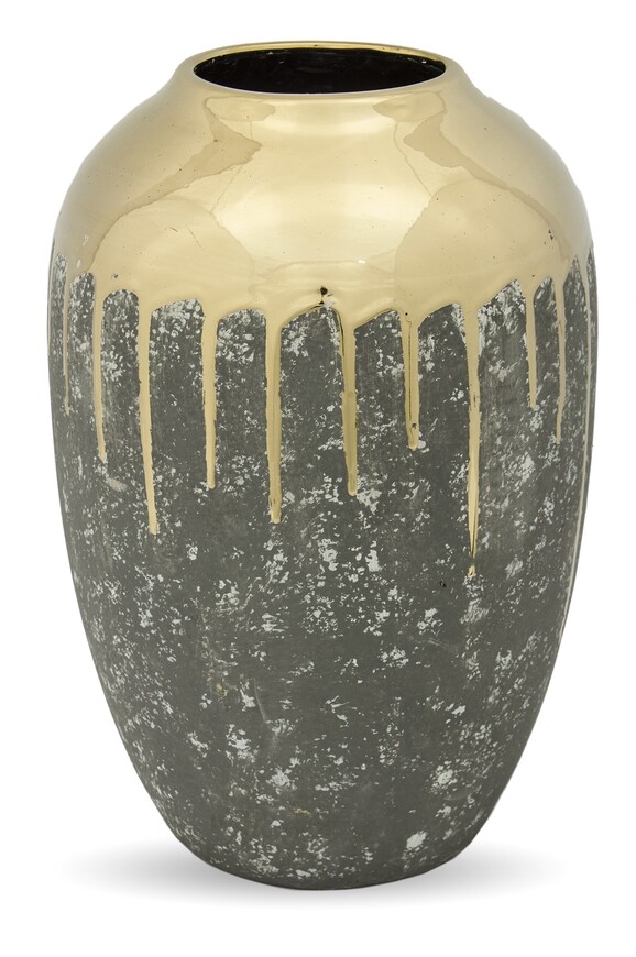 Gold Drop Long, ceramiczny wazon ze złotą dekoracją, wym.34x20x20cm