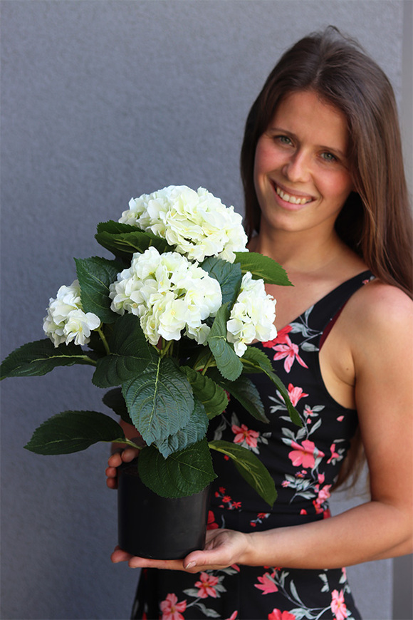 doniczkowa hortensja Biała, wysokiej jakości sztuczne kwiaty, wys.40cm