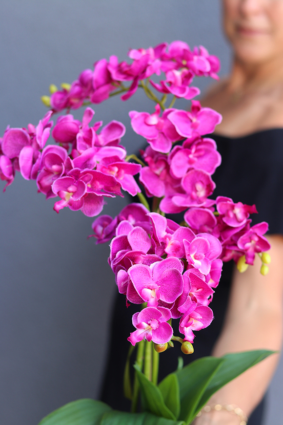 sztuczny storczyk w naczyniu glamour, Fuksja Manfredo Helga, wys.48cm