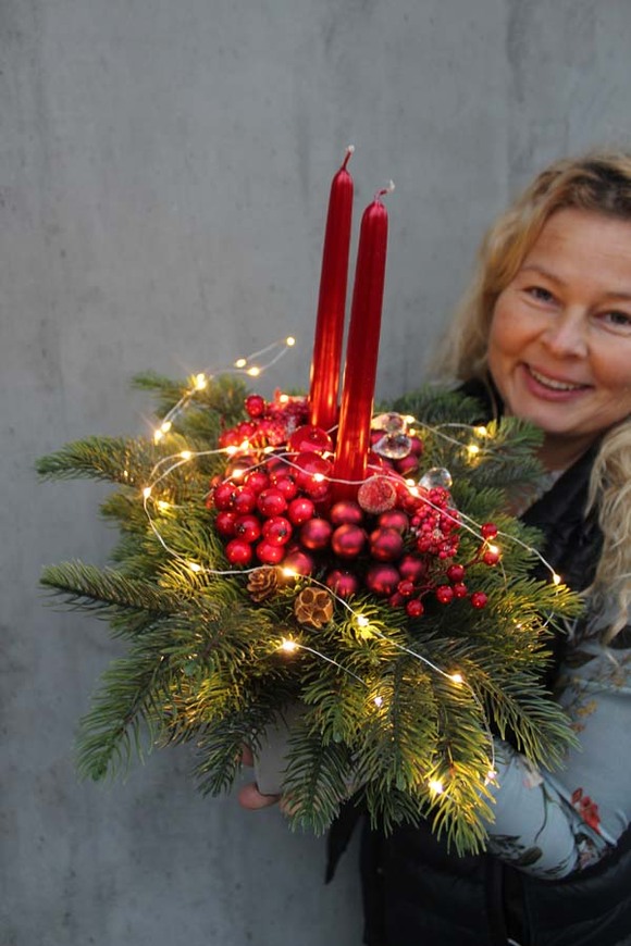 stroik świąteczny na stół Karminowy, wym.36x40x30cm 