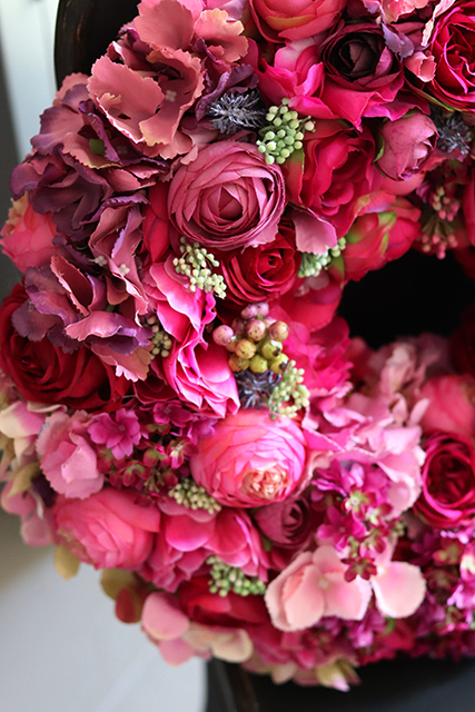 bardzo bogaty wianek / wieniec Fuksja Tenata, śr.50cm 