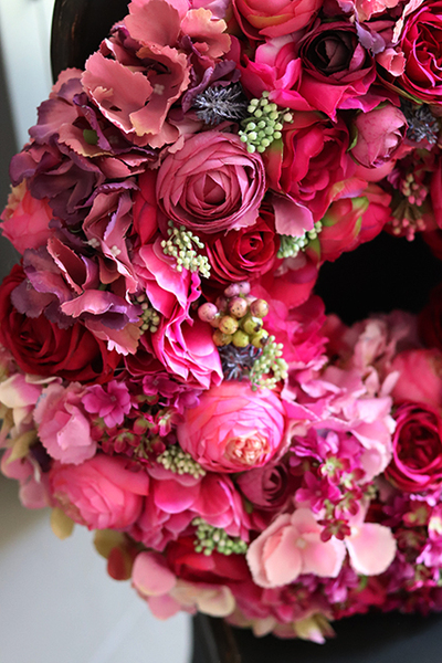 bardzo bogaty wianek / wieniec Fuksja Tenata, śr.50cm 