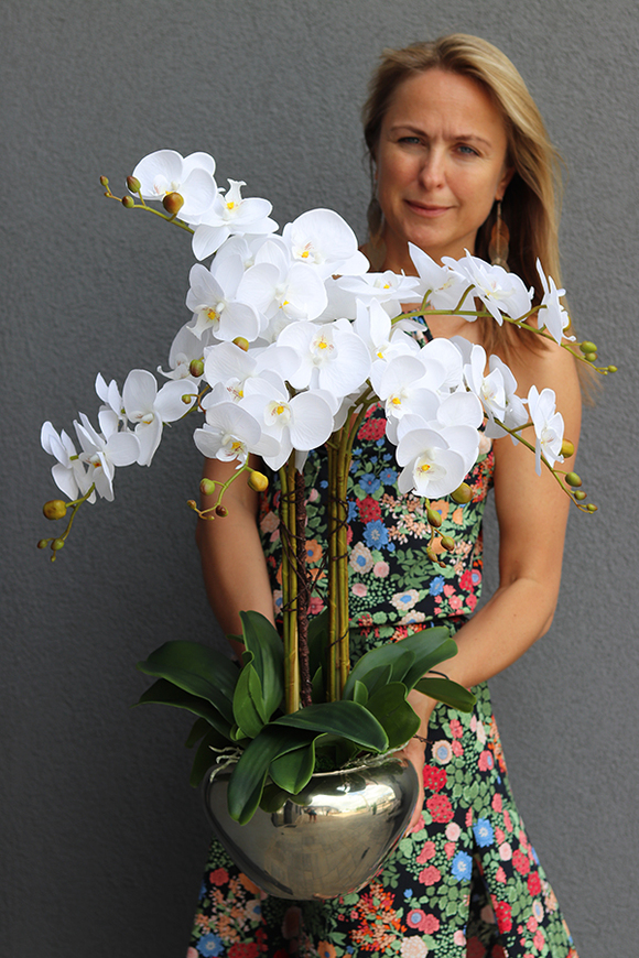 Ungaro Small, sztuczny storczyk w lustrzanej donicy, wys.75cm