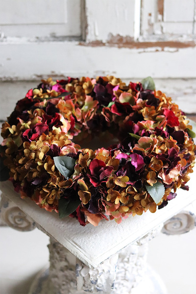 Pani Jesień, barwny wianek z hortensji, śr.40cm