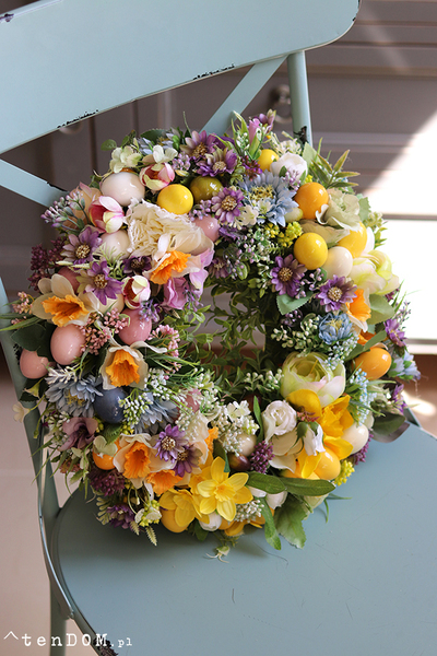 dekoracyjny wianek z jajkami, Wielkanoc na Łące, śr.34cm