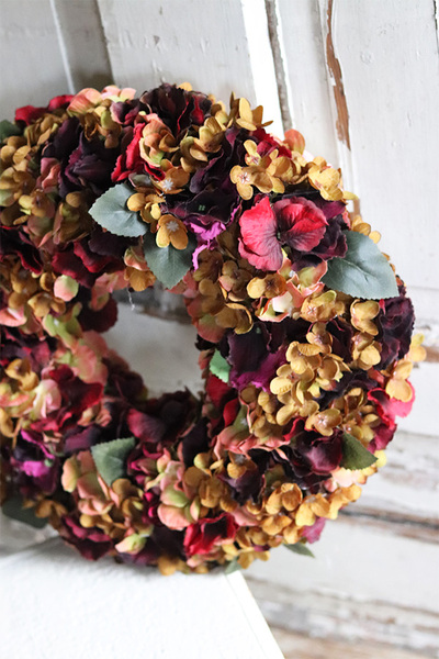 Pani Jesień, barwny wianek z hortensji, śr.40cm