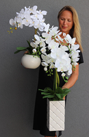 Glamour Rania, biały storczyk w donicy z kryształami, wys.89cm