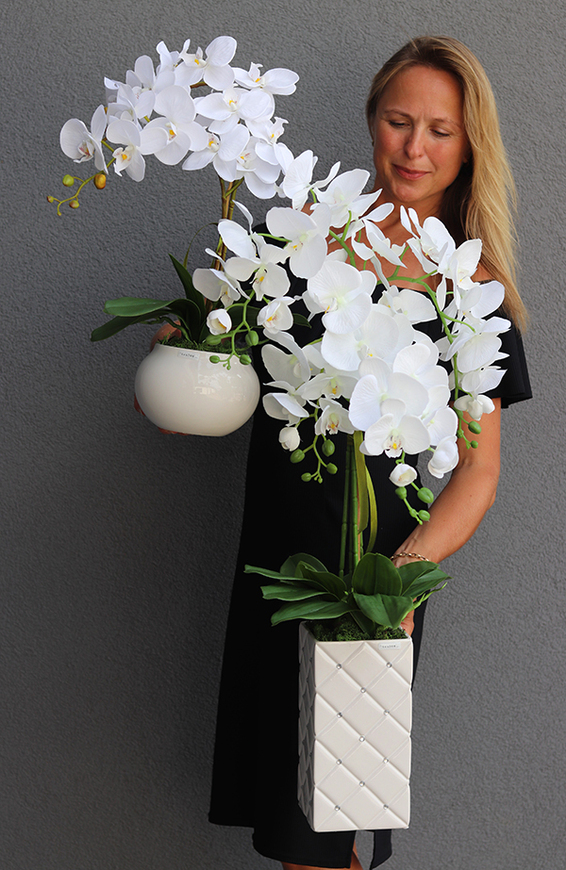 Glamour Rania, biały storczyk w donicy z kryształami, wys.89cm