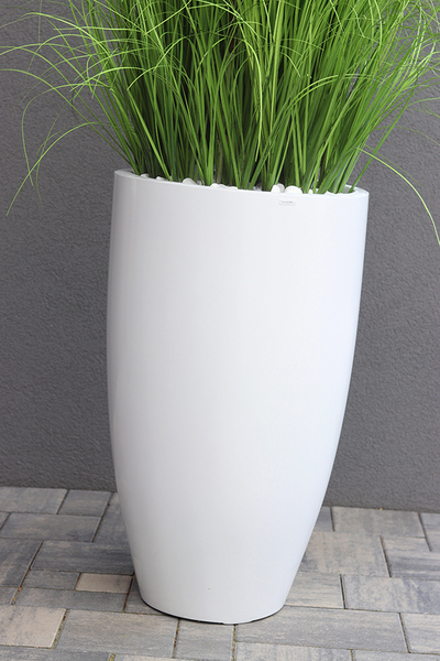 Grande Dandelion Fiberglass White, trawa w białej donicy z dmuchawcami, wys.185cm  