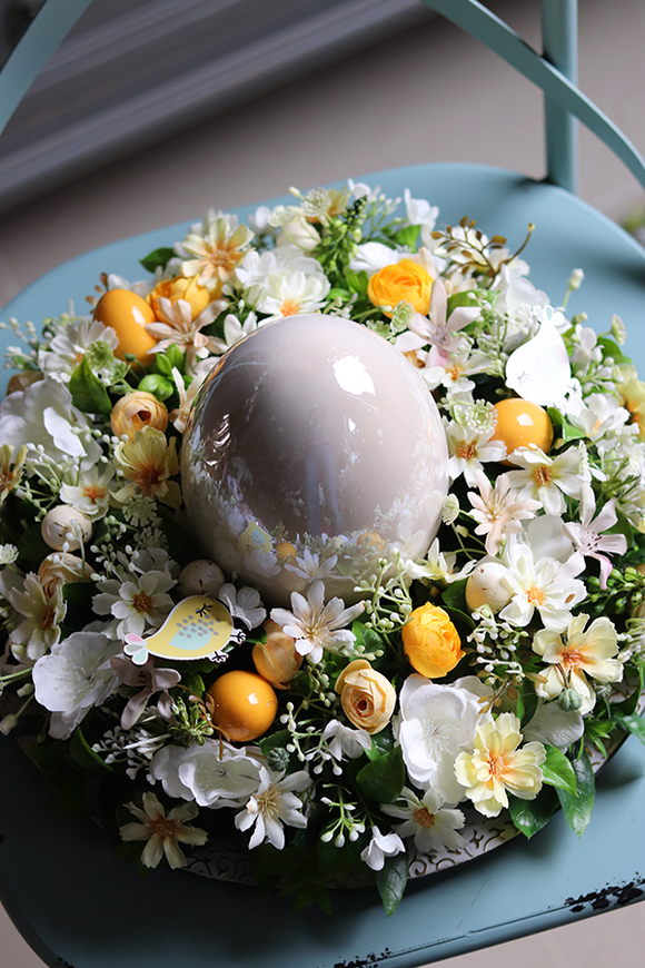 Easteria Słoneczna, wielkanocny stroik z porcelanowym jajem, śr.35cm