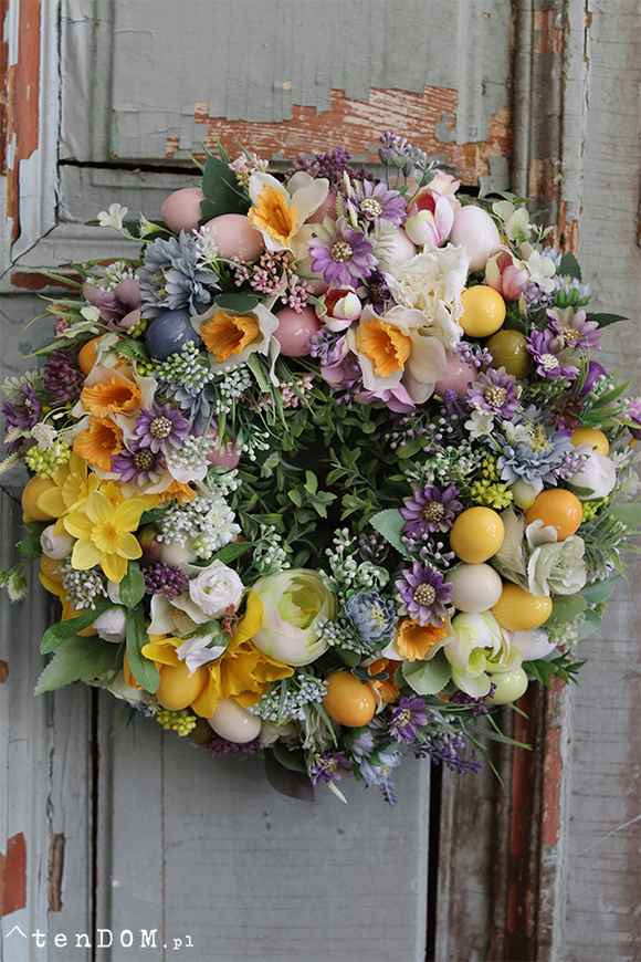 dekoracyjny wianek z jajkami, Wielkanoc na Łące, śr.34cm