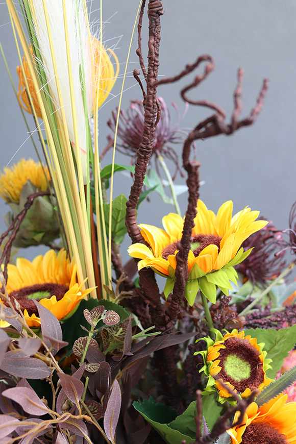 Złote Słoneczniki, jesienna kompozycja kwiatowa, wys.125cm 