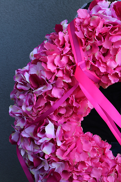 duży gęsty wianek Hortensja Róż New, śr.60cm