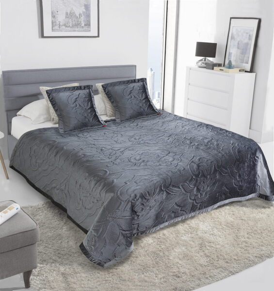 Beautiful Bedroom, narzuta welwetowa 160x220cm + 2 poszewki 45x45cm, szary
