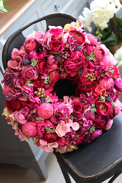 bardzo bogaty wianek / wieniec Fuksja Tenata, śr.50cm 